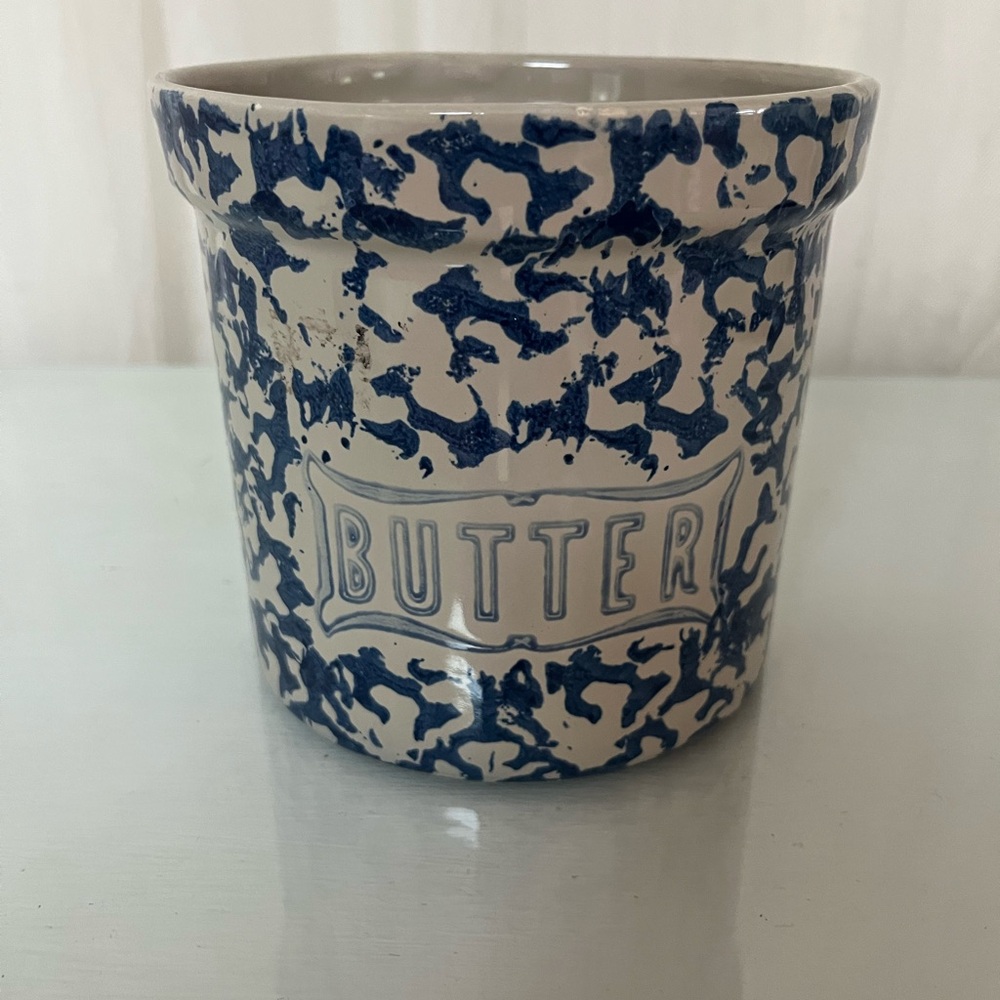 Blue and White Butter Crock